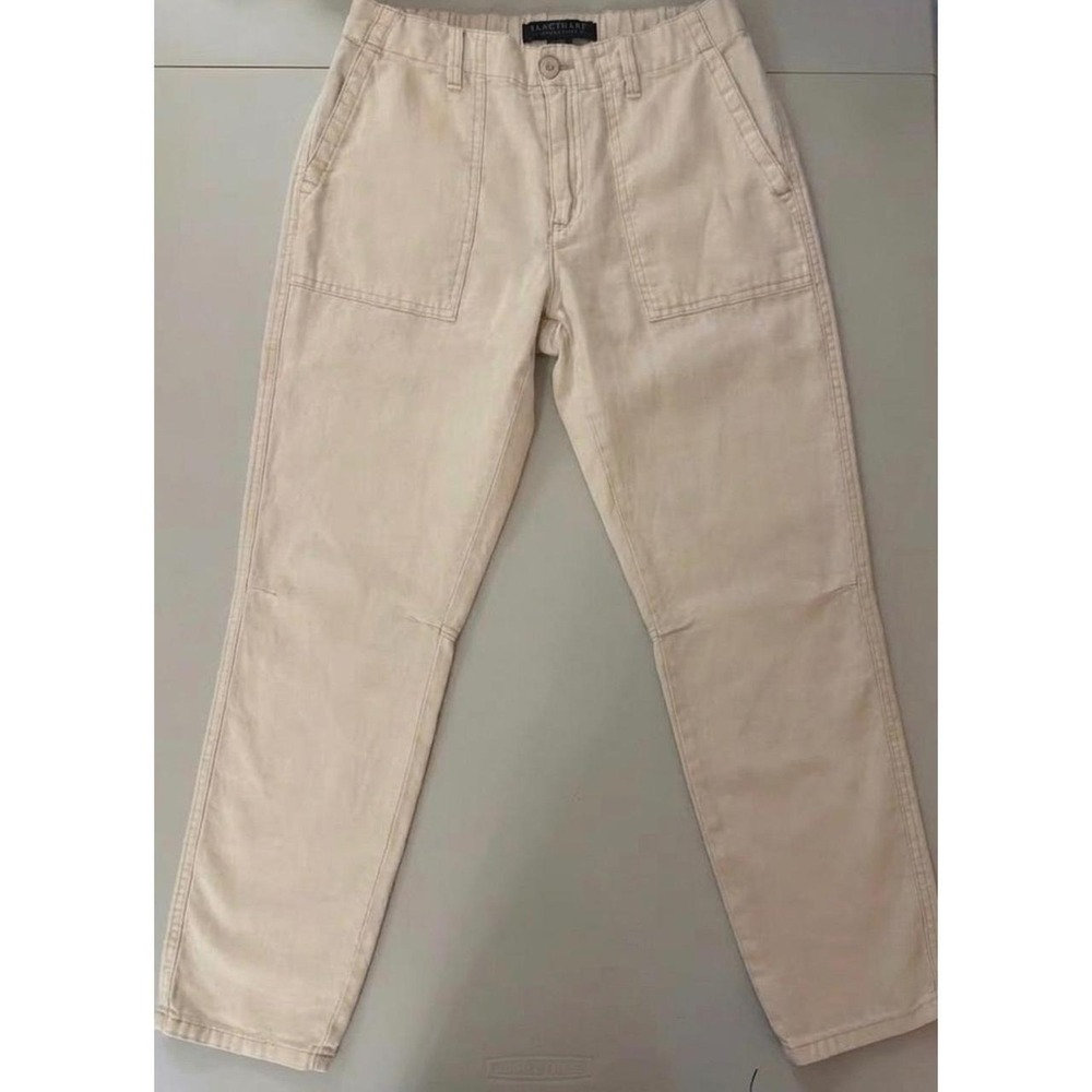 Sanctuary Beige Linen Blend Utility Pants M Straight Leg Elastic Back Waist